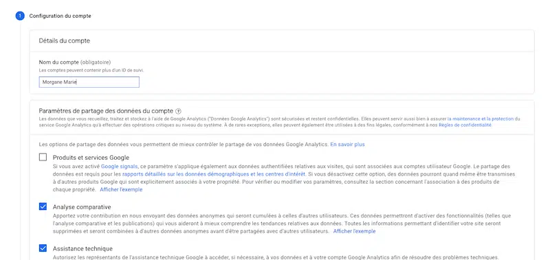Configuration compte Google Analytics