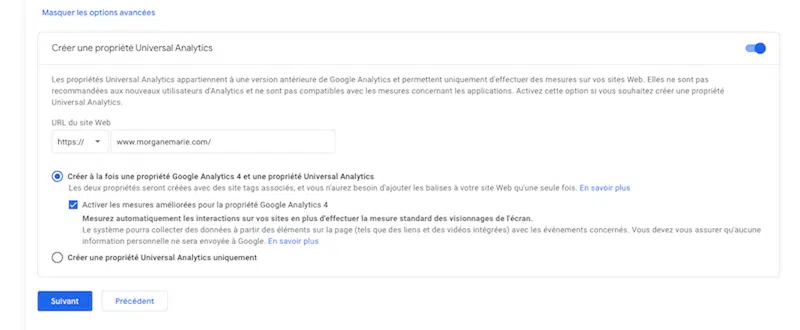 Propriété UA Google Analytics