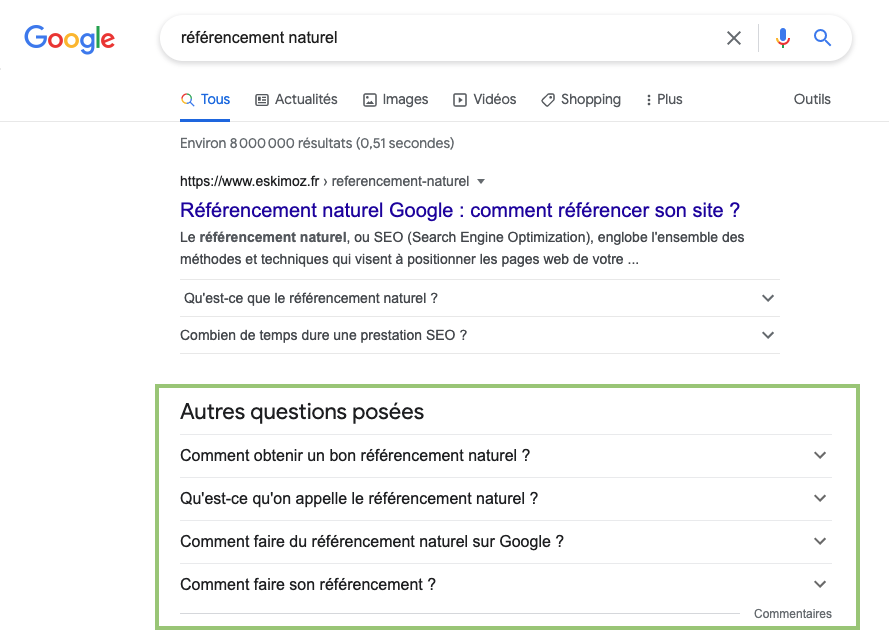 Autre questions posées - Google