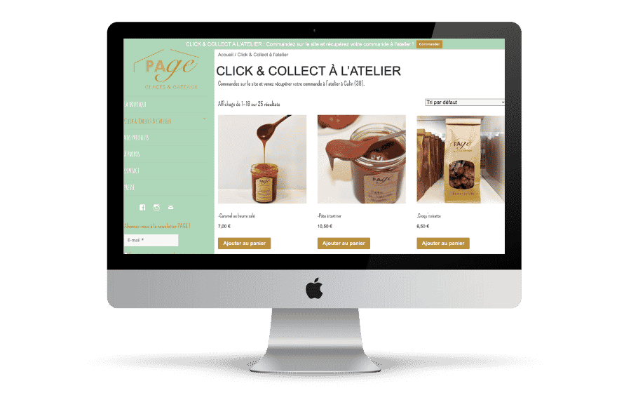 Site e-commerce page glaces & gateaux