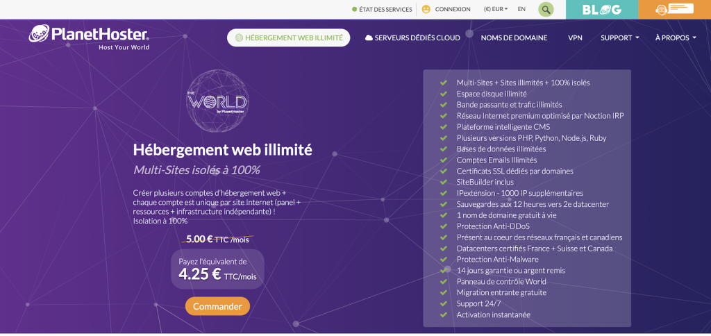 Planethoster hébergement web