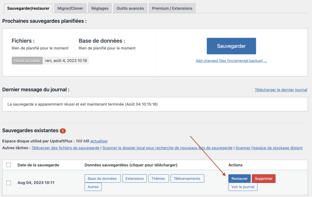 Restaurer une sauvegarde avec Updraft plus