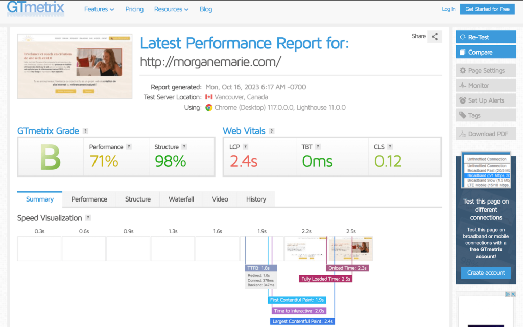 Tester la vitesse de son site sur GTmetrix
