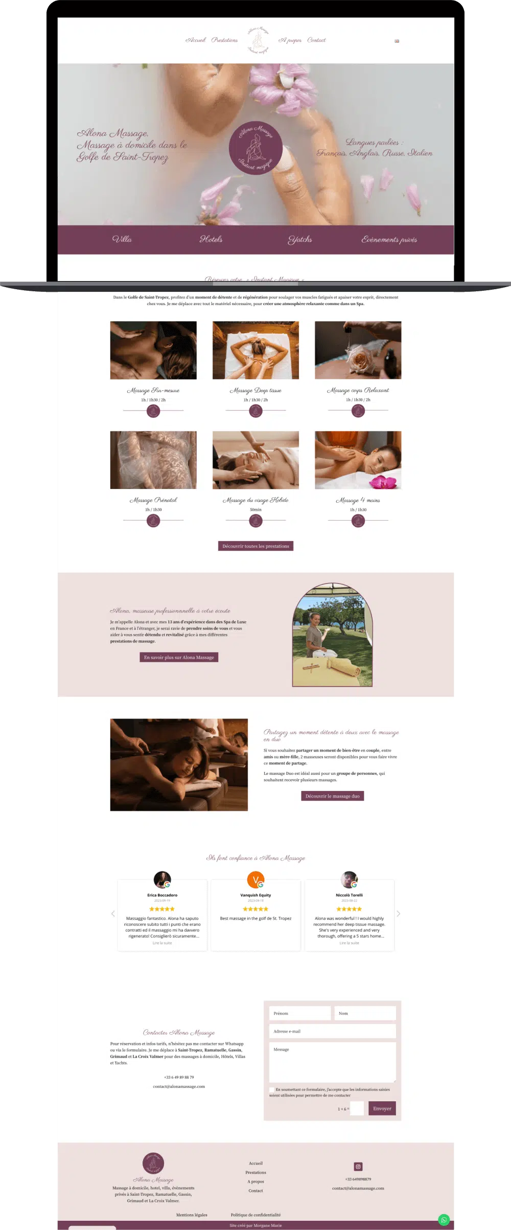 Page d'accueil site Alona Massage