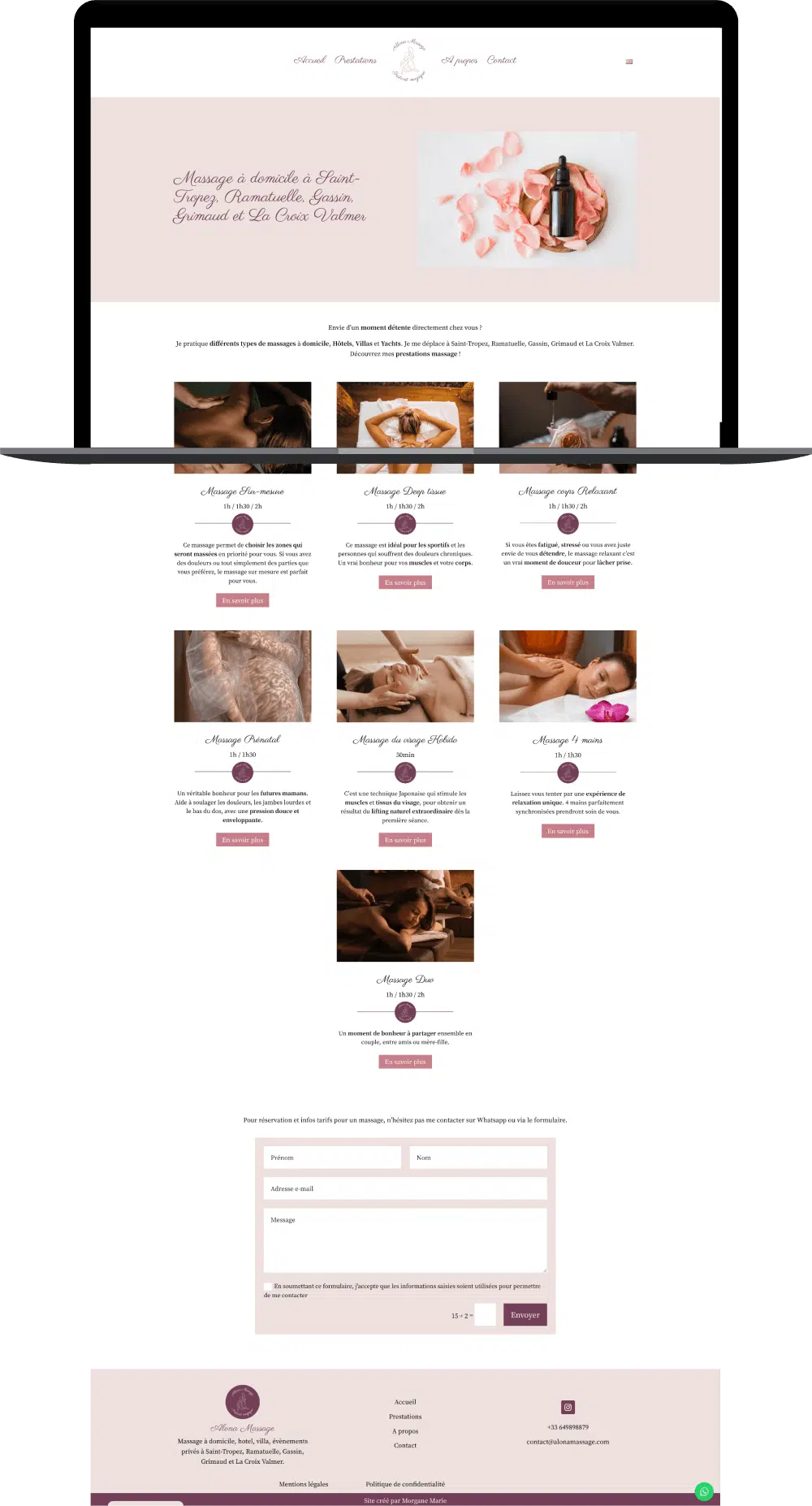 Page prestations site vitrine Alona Massage