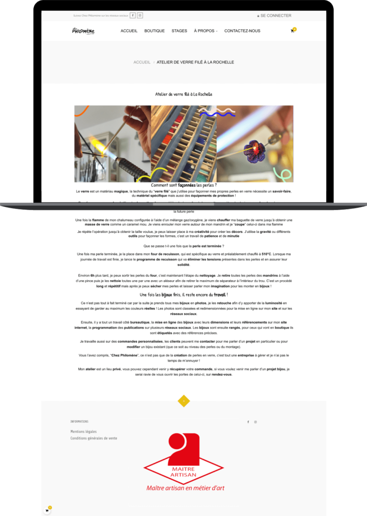 Page technique de fabrication atelier ancien site e-commerce Chez Philomène